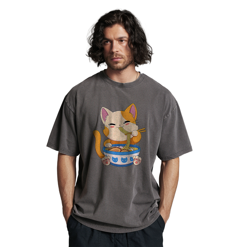 Cute Cat Eating Noodles Unisex T-Shirt
