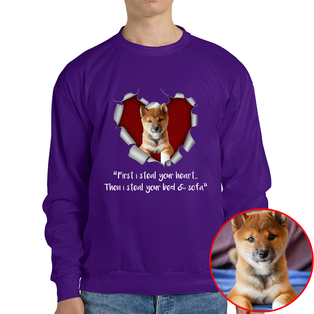 First I Steal Your Heart, Then Your Bed & Sofa Funny Dog Photo Shirt