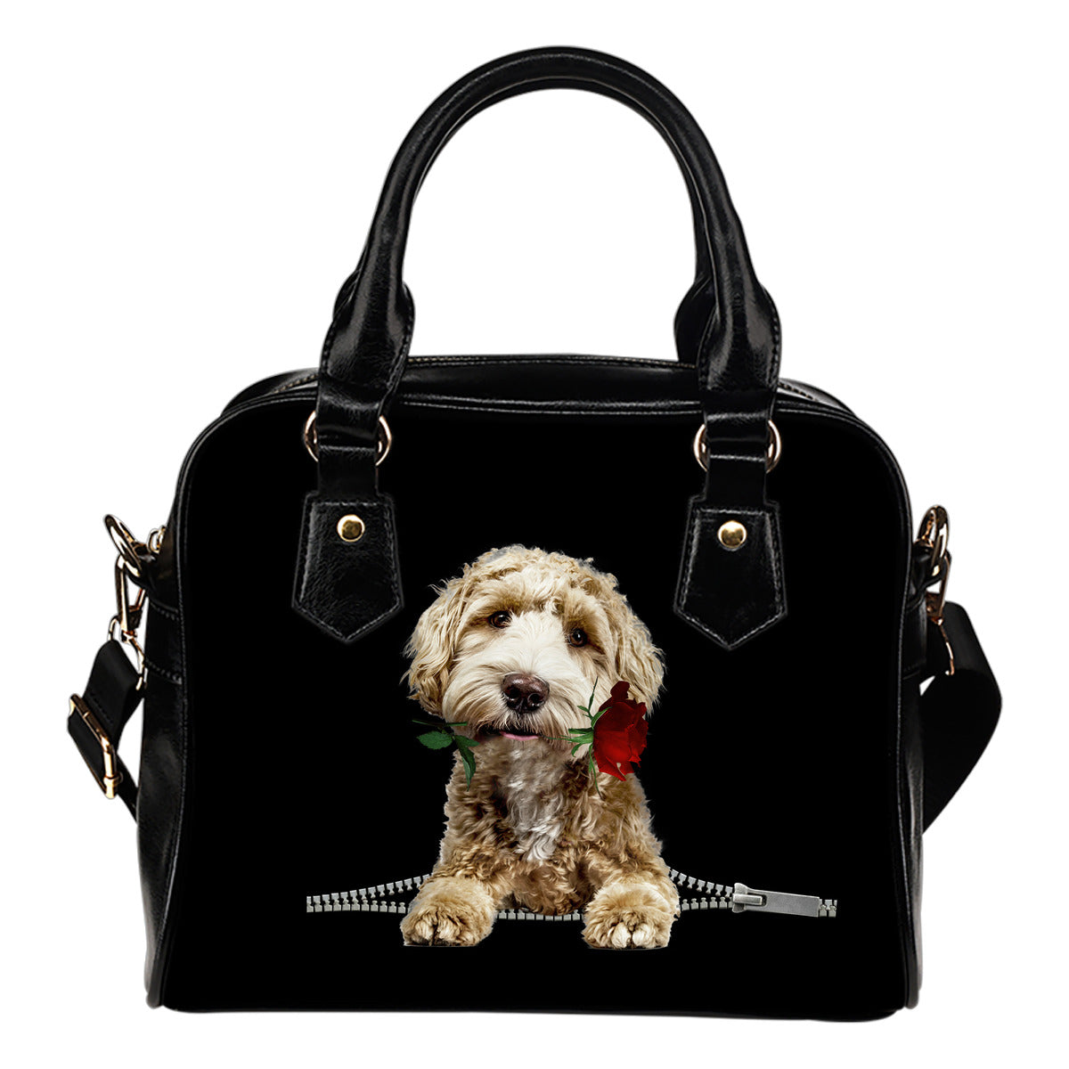 Labradoodle Rose Zipper Shoulder Handbag
