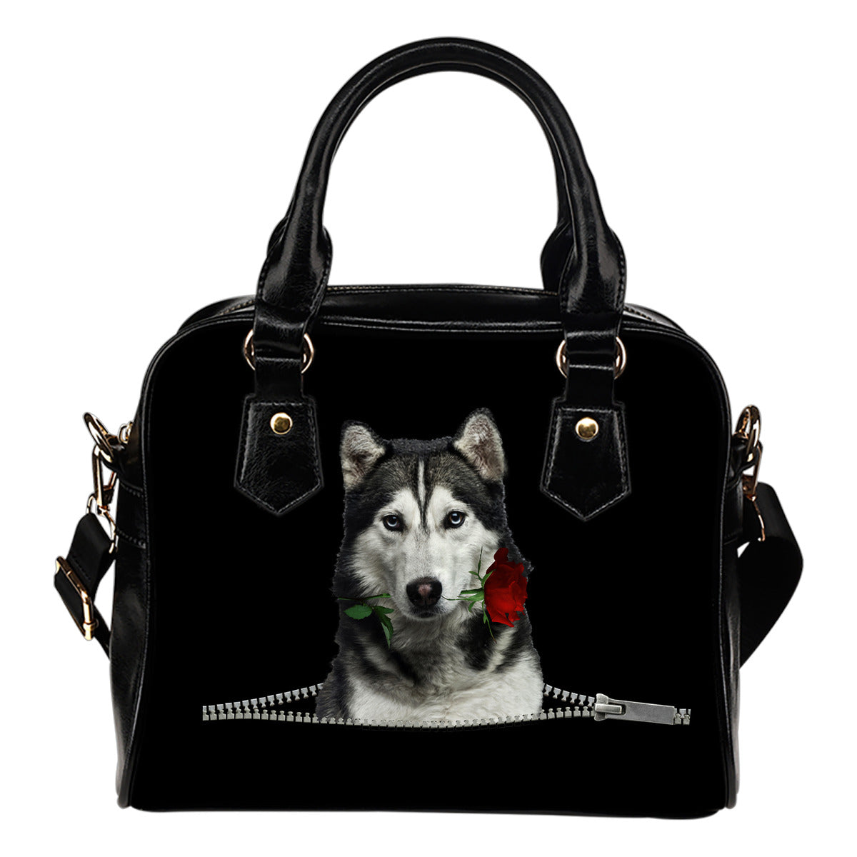 Husky Rose Zipper Shoulder Handbag