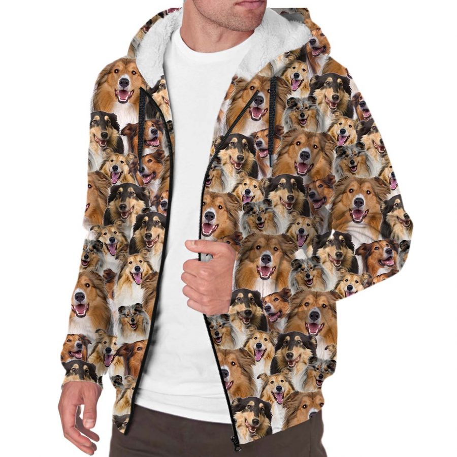 Rough Collie Full Face Fleece Hoodie