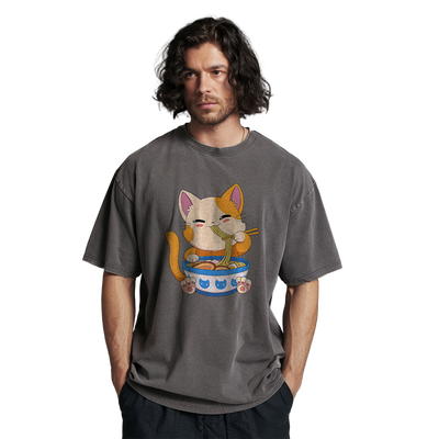 Cute Cat Eating Noodles Unisex T-Shirt