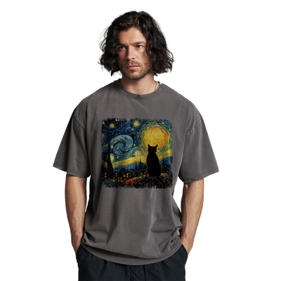 Starry Night Cat Unisex T-Shirt - Artistic Night Sky Tee