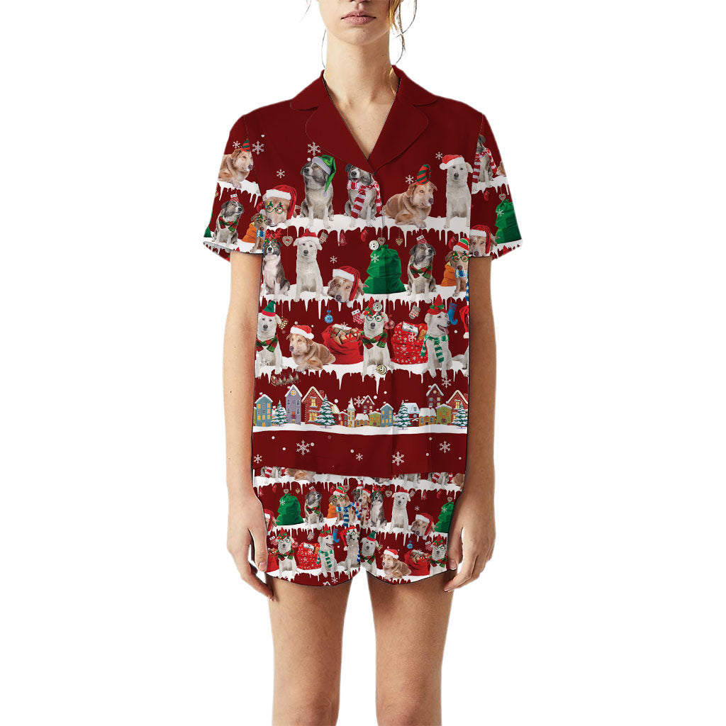 Aidi Dog Christmas Short Satin Pajama Set