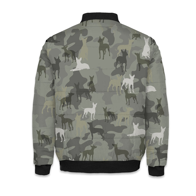 American Hairless Terrier Camo Puffer Bomber Jacket