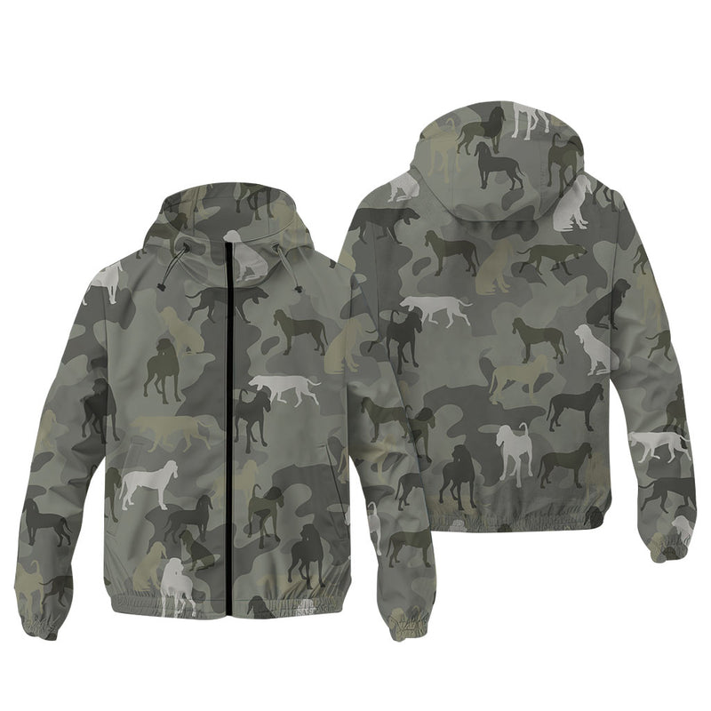 Ariegeois Camouflage Windbreaker - Camo Dog Print Hooded Jacket