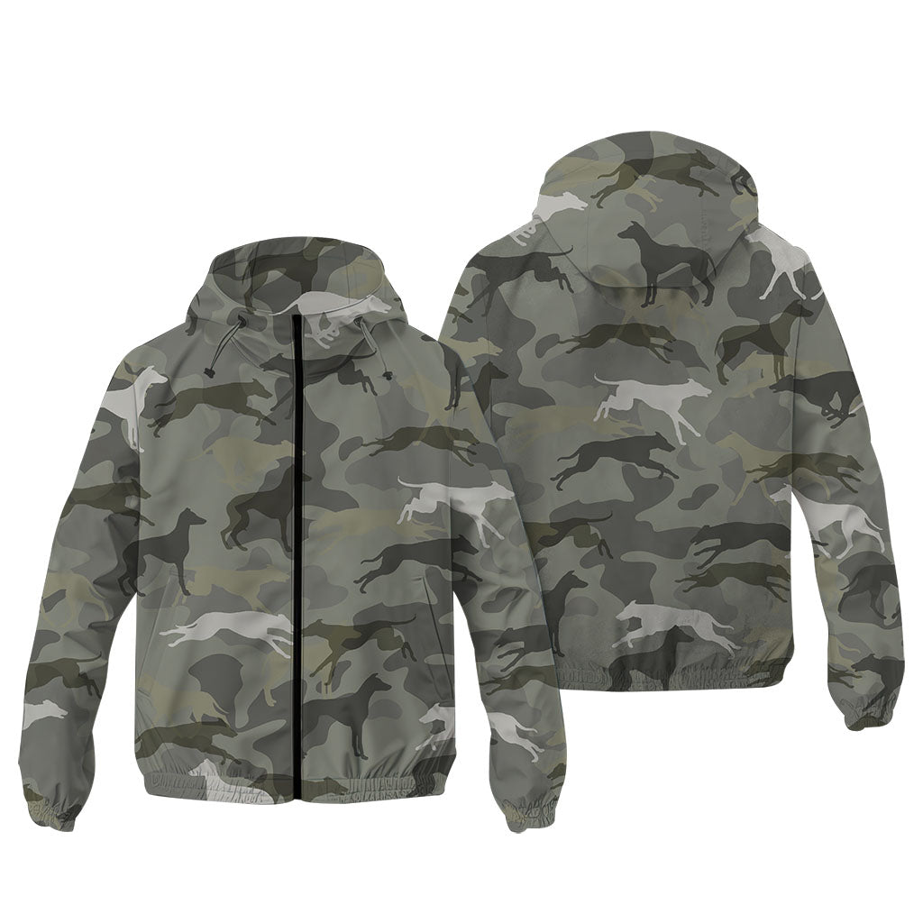 Azawakh Camouflage Windbreaker - Camo Dog Print Hooded Jacket