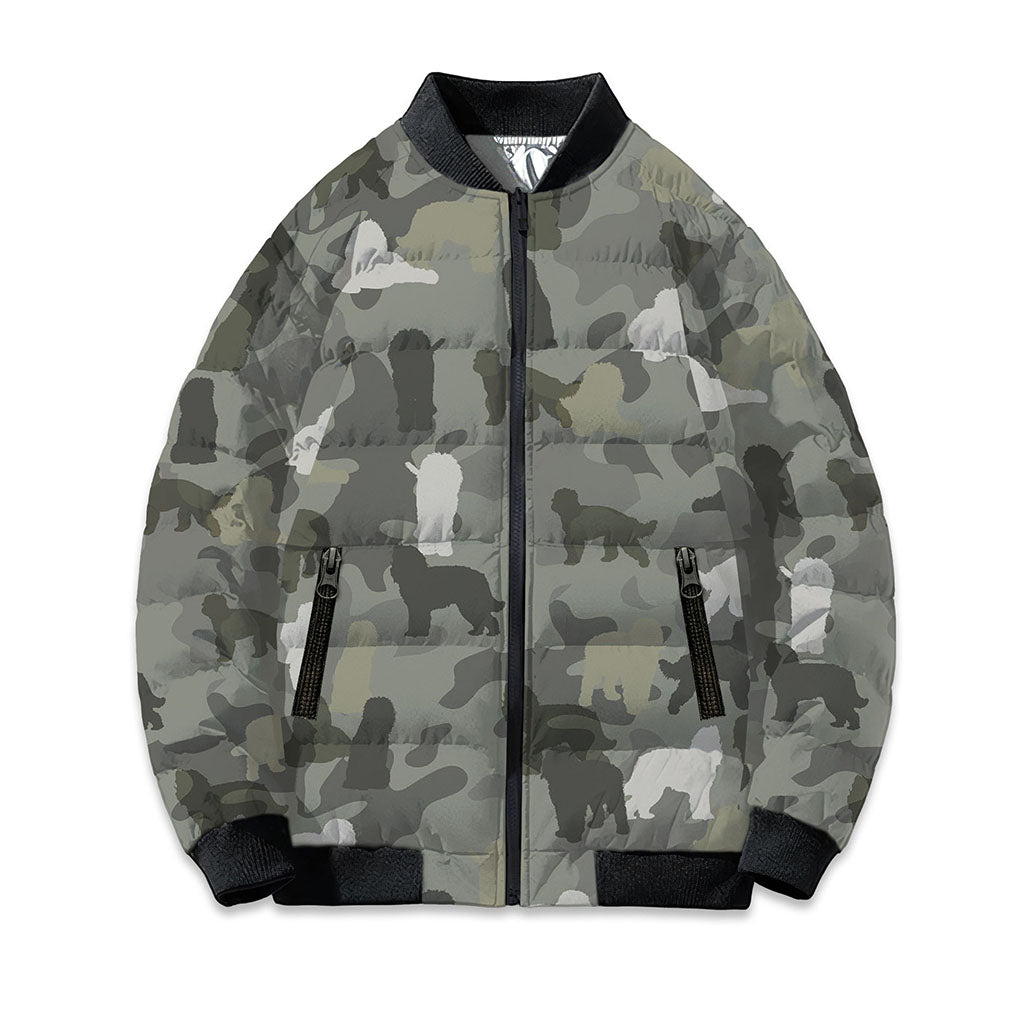 Barbet Camo Puffer Bomber Jacket - Warm Winter Coat For Dog Lover