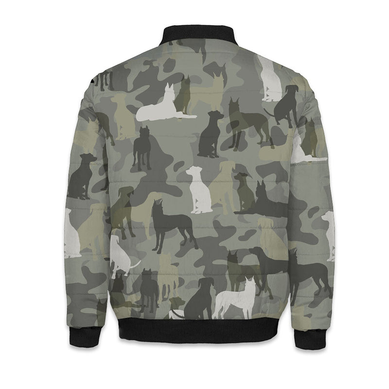 Beauceron Camo Puffer Bomber Jacket - Warm Winter Coat For Dog Lover