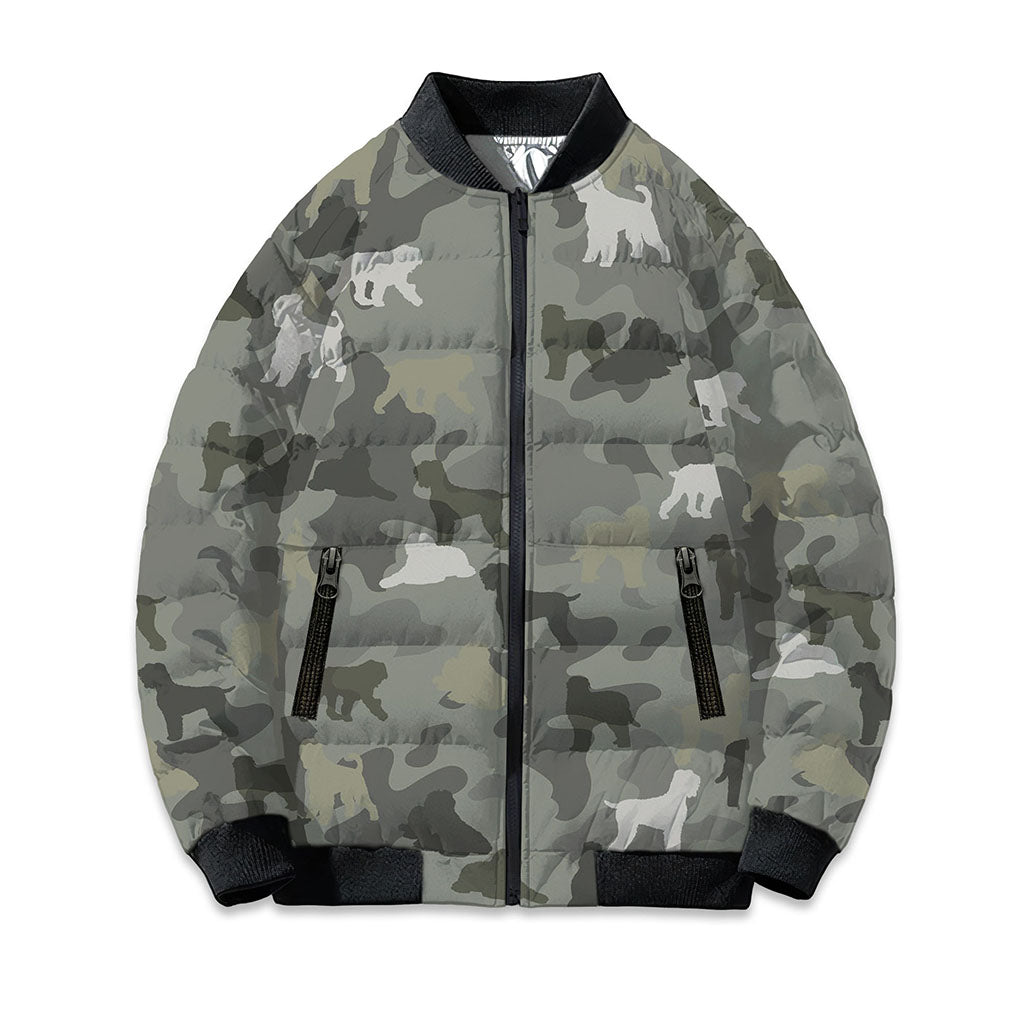 Black Russian Terrier Camo Puffer Bomber Jacket