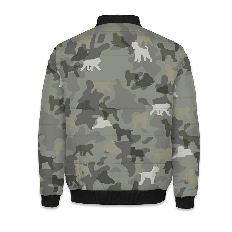 Black Russian Terrier Camo Puffer Bomber Jacket