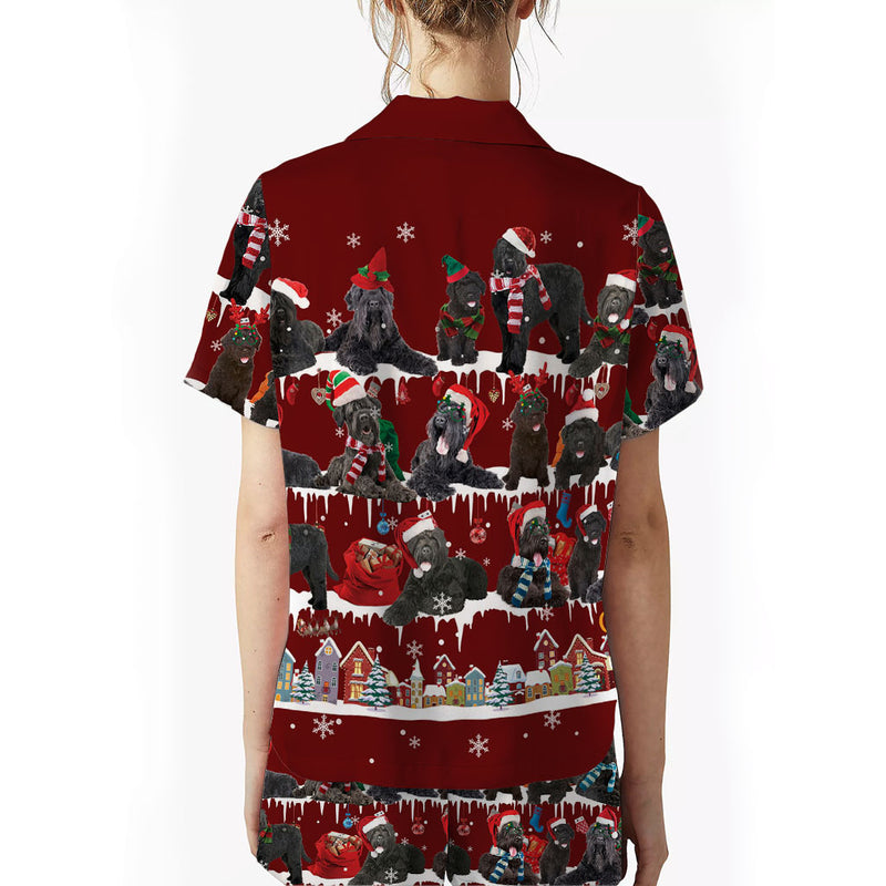 Black Russian Terrier Dog Christmas Short Satin Pajama Set