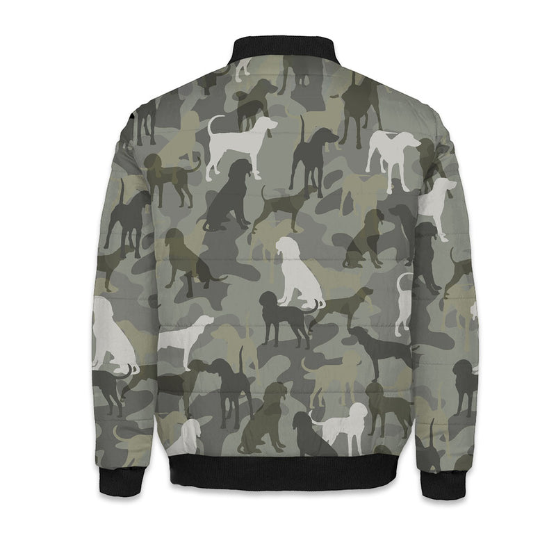 Bluetick Coonhound Camo Puffer Bomber Jacket - Warm Winter Coat For Dog Lover