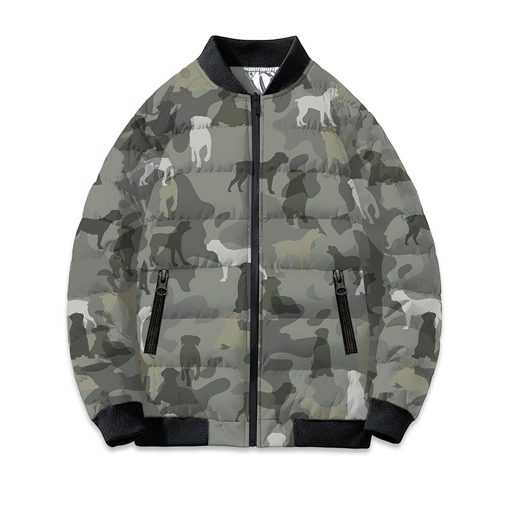 Boerboel Camo Puffer Bomber Jacket - Warm Winter Coat For Dog Lover