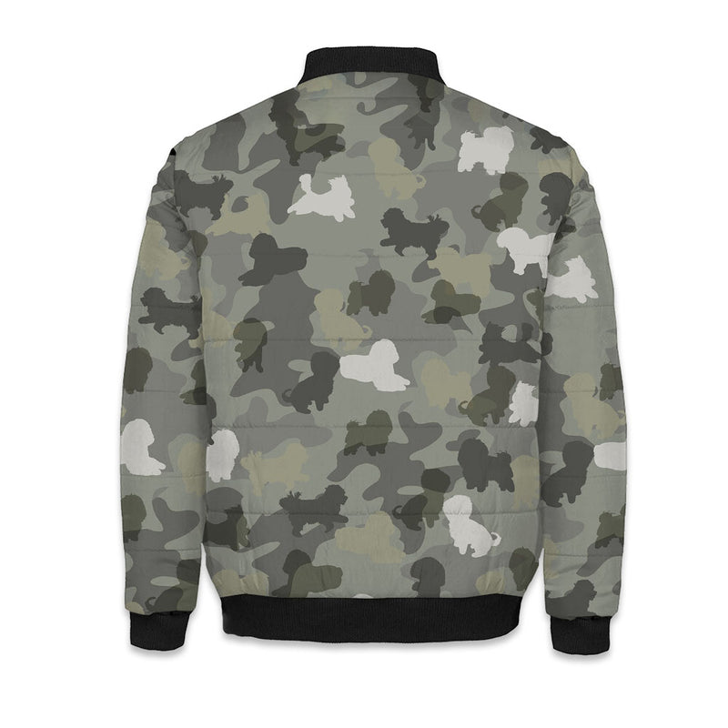 Bolognese Dog Camo Puffer Bomber Jacket - Warm Winter Coat For Dog Lover