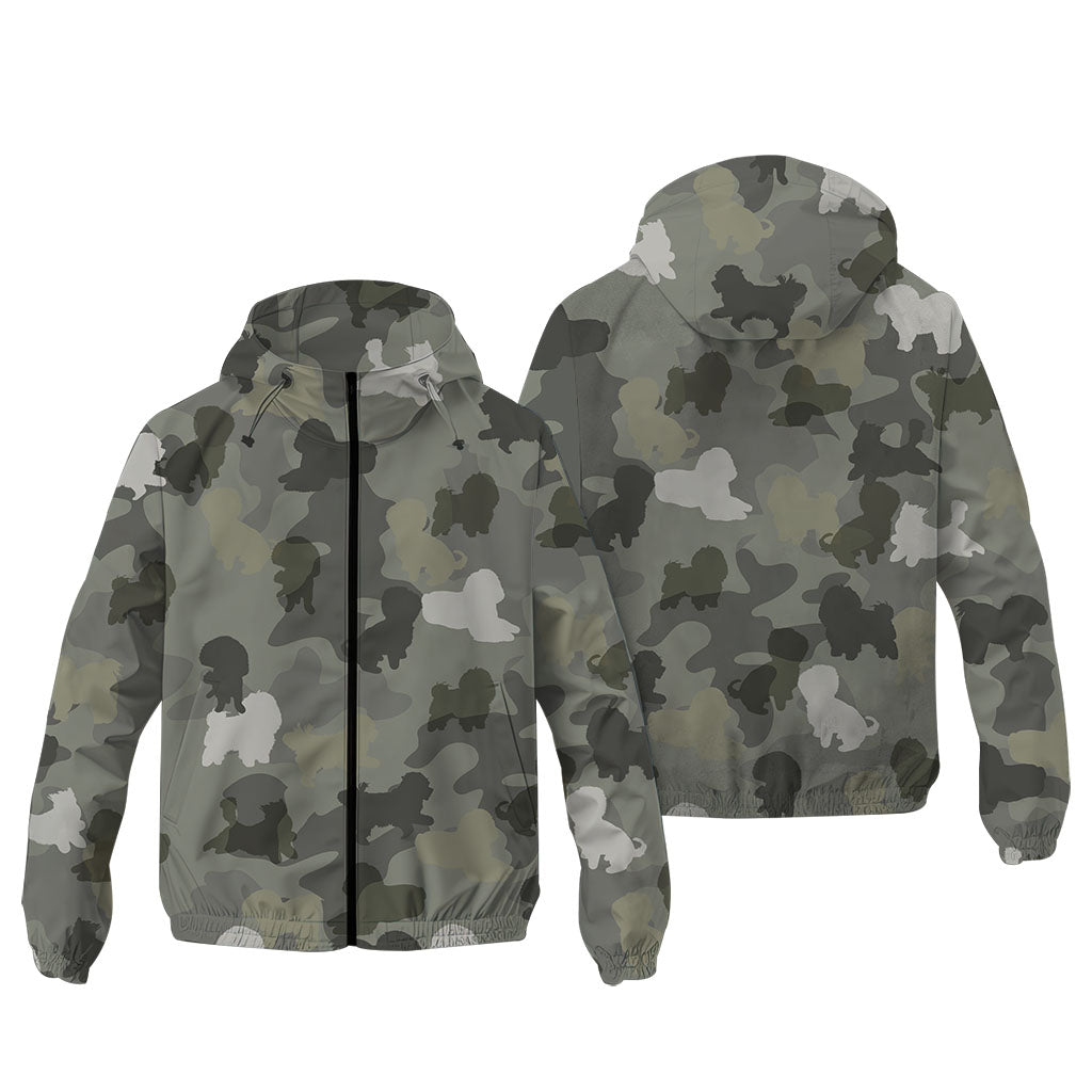 Bolognese Camouflage Windbreaker - Camo Dog Print Hooded Jacket