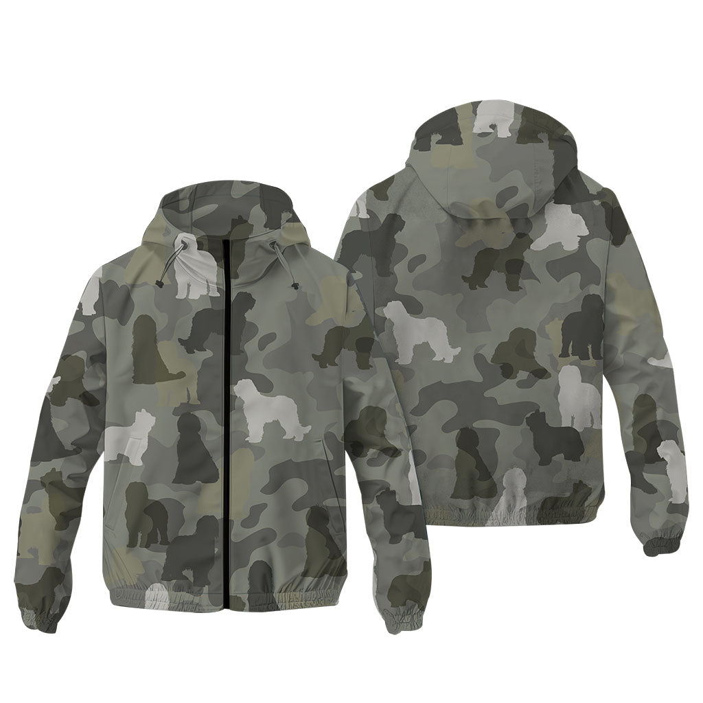 Briard Camouflage Windbreaker - Camo Dog Print Hooded Jacket