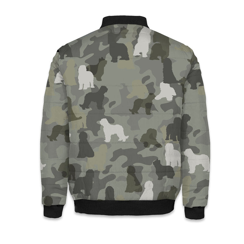 Briard Camo Puffer Bomber Jacket - Warm Winter Coat For Dog Lover