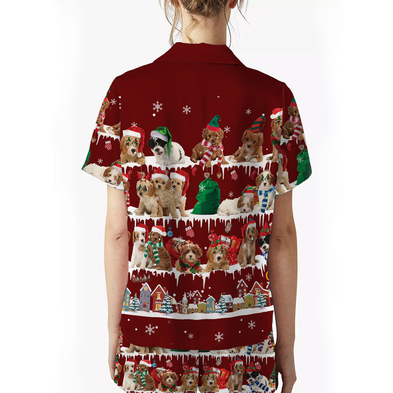 Cavapoo Dog Christmas Short Satin Pajama Set