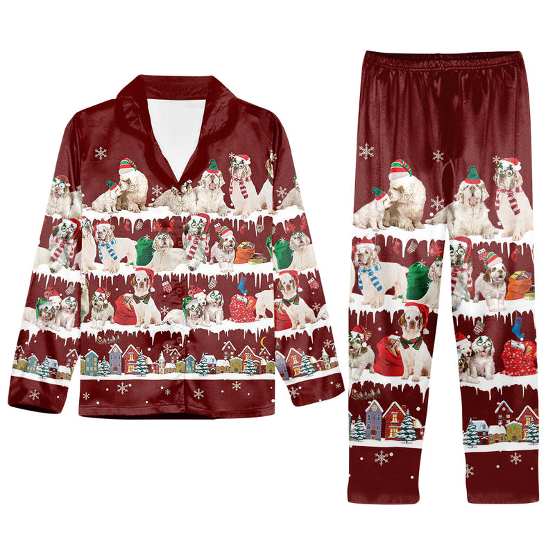 Matching Family Christmas Pajamas Set For Clumber Spaniel Dog Lover