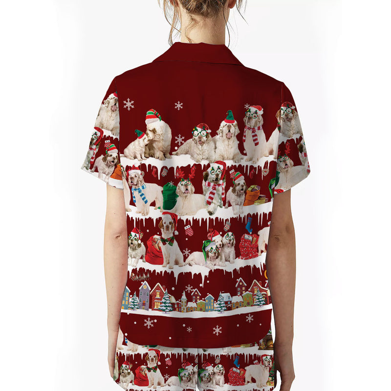 Clumber Spaniel Dog Christmas Short Satin Pajama Set