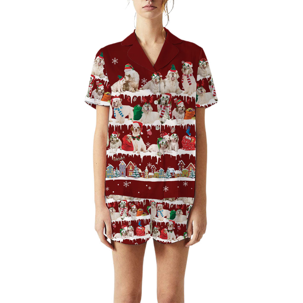 Clumber Spaniel Dog Christmas Short Satin Pajama Set