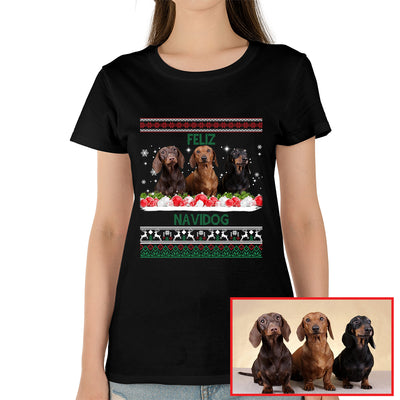 Feliz Navidog Christmas Shirt with Dog Photo Design