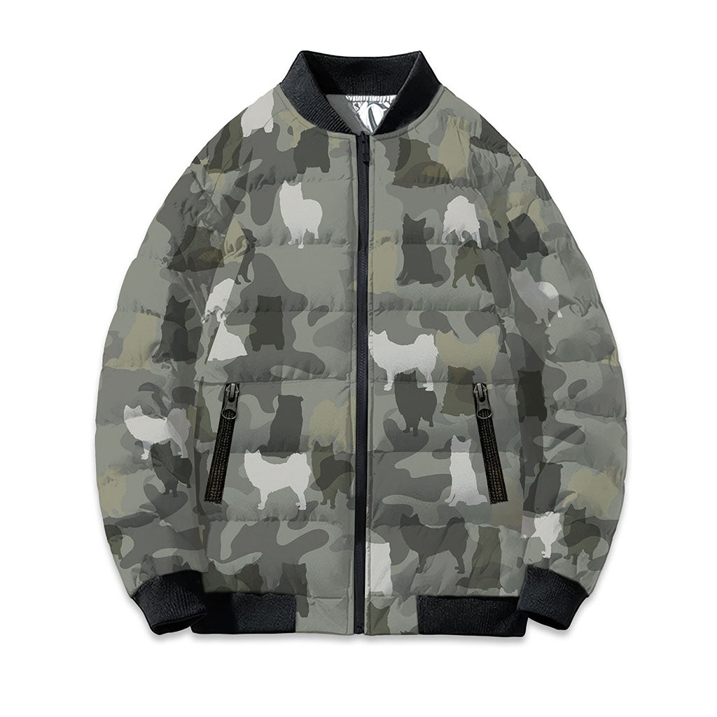 Finnish Lapphund Camo Puffer Bomber Jacket - Warm Winter Coat For Dog Lover