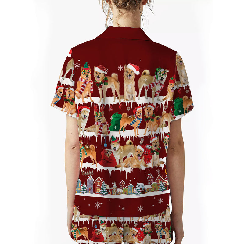 Finnish Spitz Dog Christmas Short Satin Pajama Set