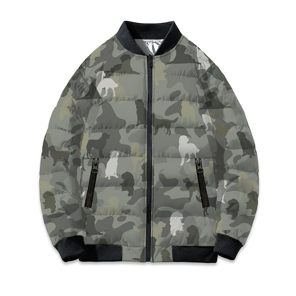 German Longhaired Pointer Camo Puffer Bomber Jacket