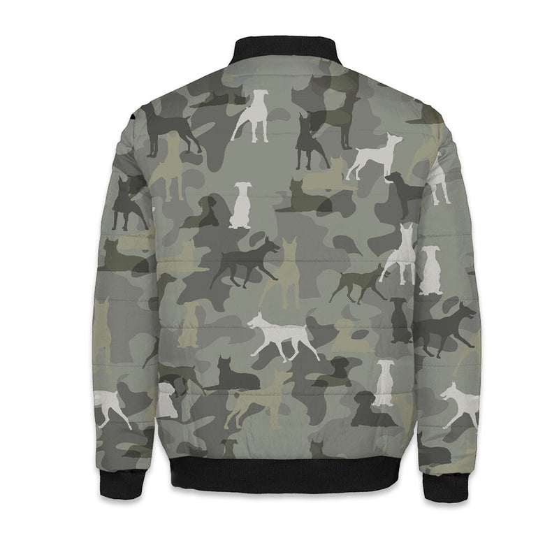 German Pinscher Camo Puffer Bomber Jacket - Warm Winter Coat For Dog Lover