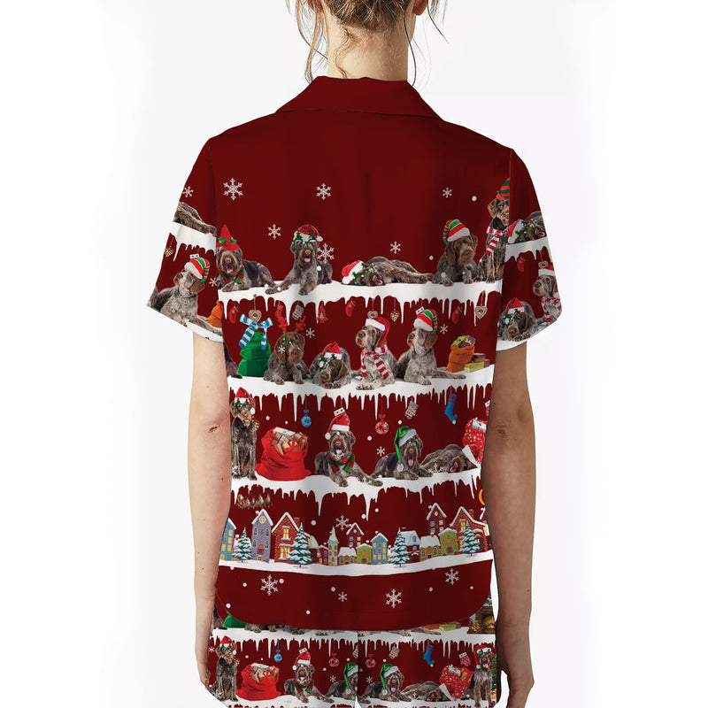 German Wirehaired Pointer Dog Christmas Short Satin Pajama Set