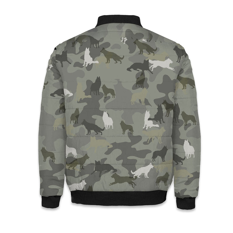 Groenendael Dog Camo Puffer Bomber Jacket - Warm Winter Coat For Dog Lover