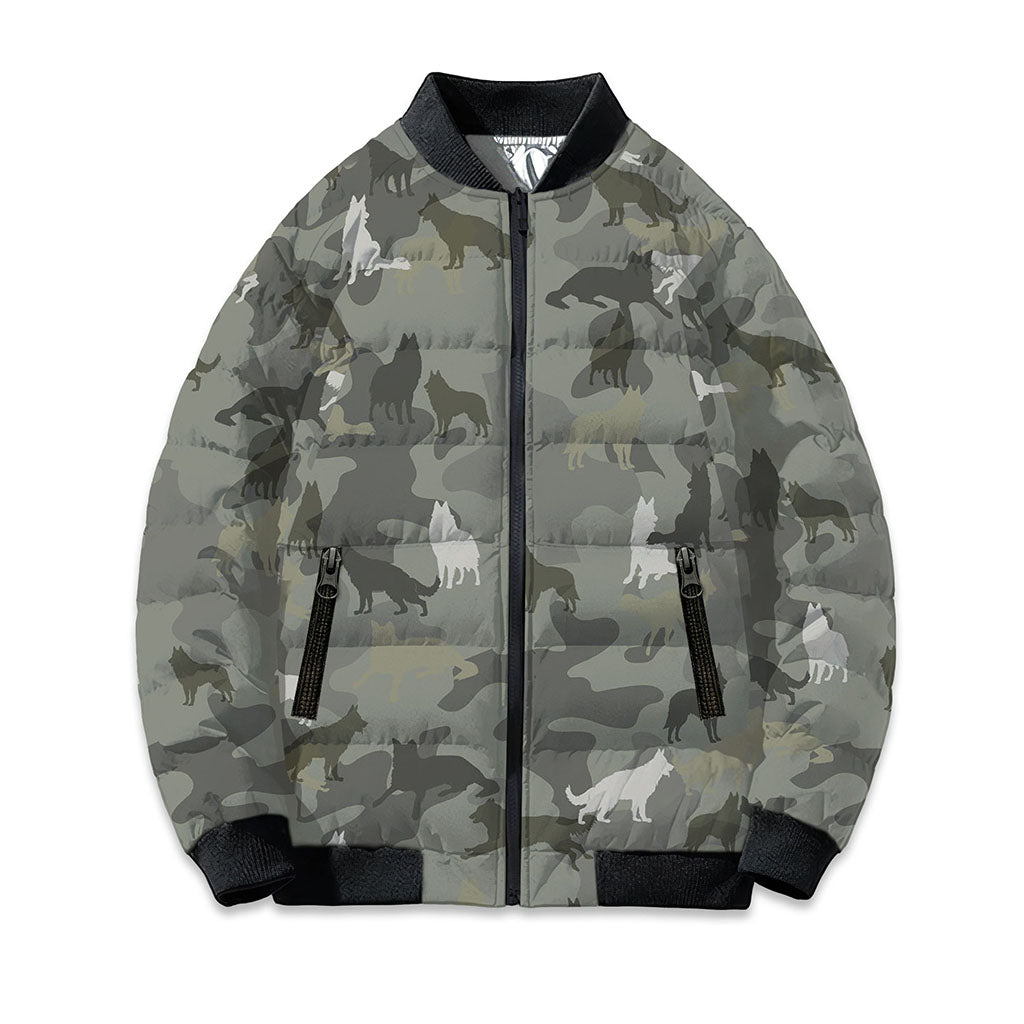 Groenendael Dog Camo Puffer Bomber Jacket - Warm Winter Coat For Dog Lover