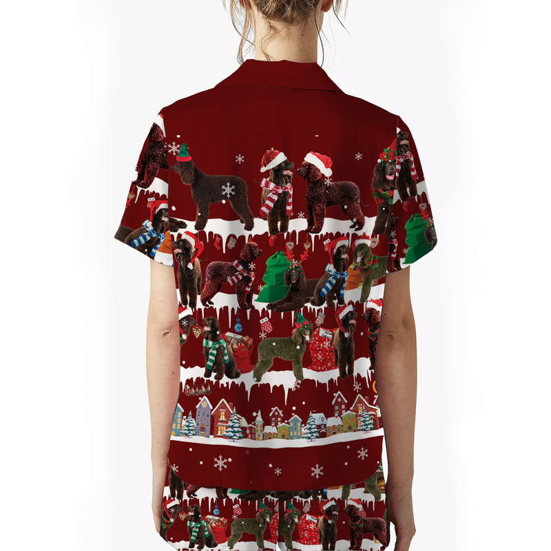 Irish Water Spaniel Dog Christmas Short Satin Pajama Set