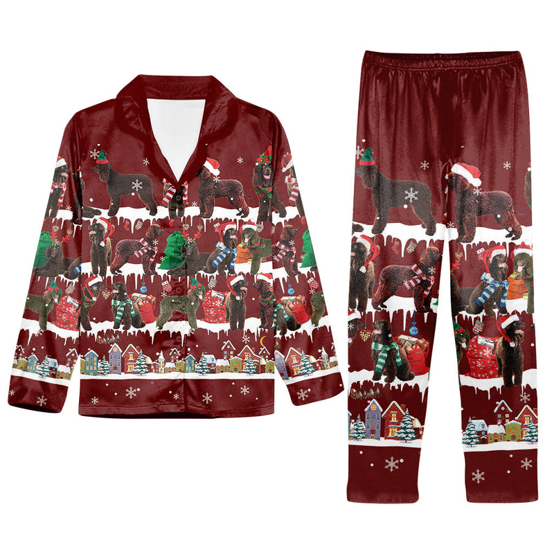 Matching Family Christmas Pajamas Set For Irish Water Spaniel Dog Lover