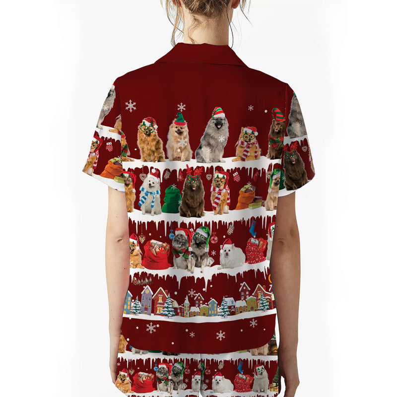 Keeshond Dog Christmas Short Satin Pajama Set