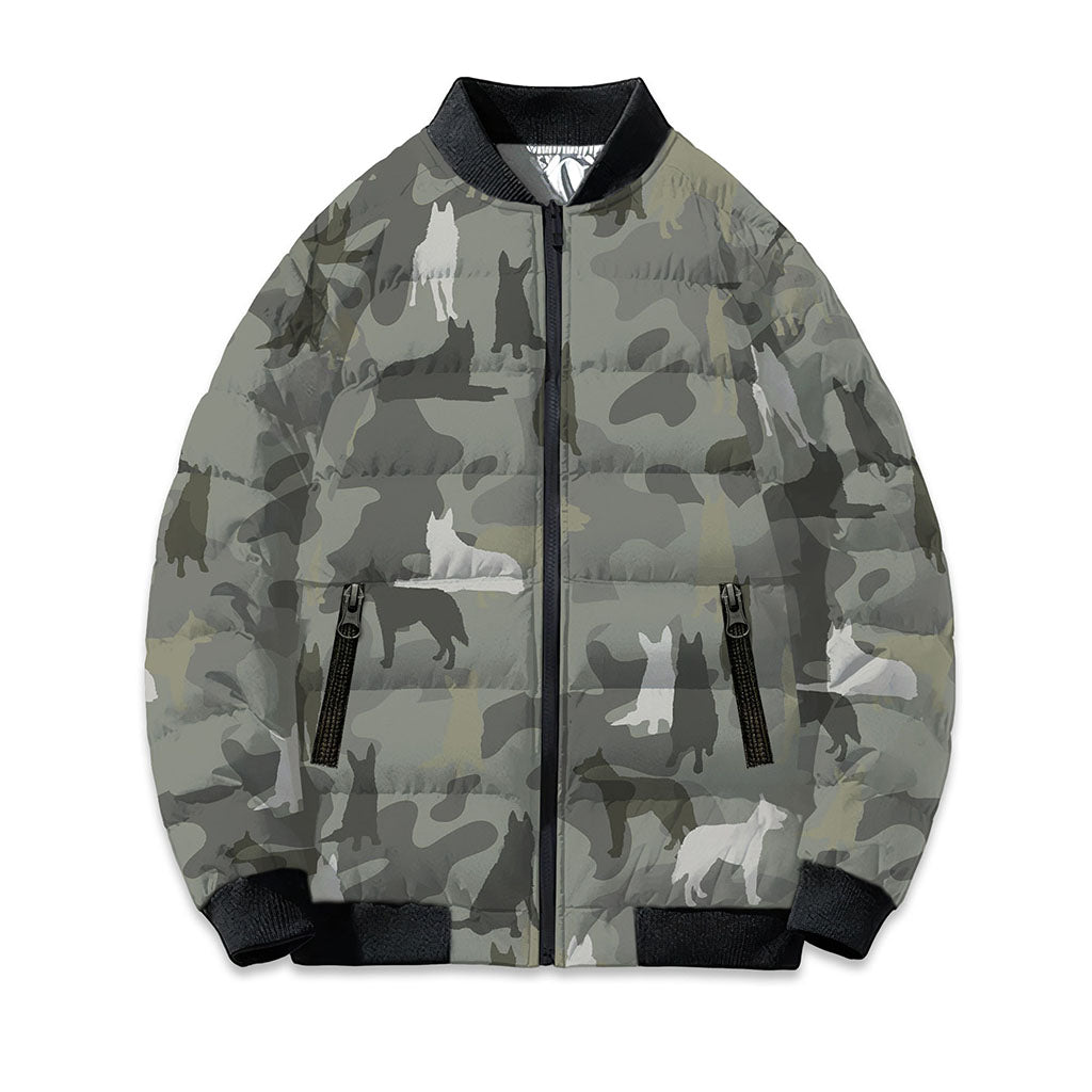 Laekenois Dog Camo Puffer Bomber Jacket - Warm Winter Coat For Dog Lover