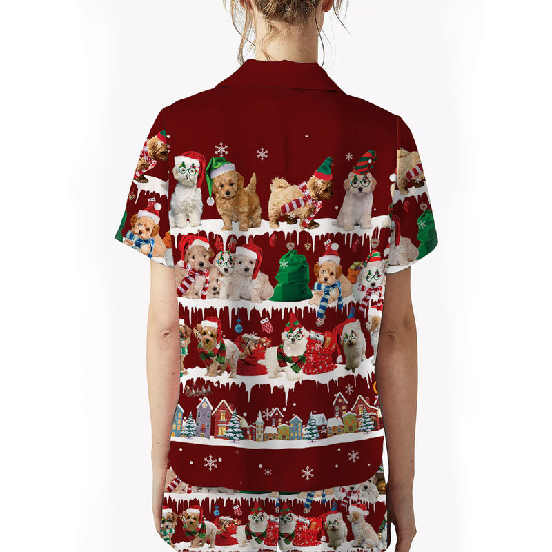 Maltipoo Dog Christmas Short Satin Pajama Set