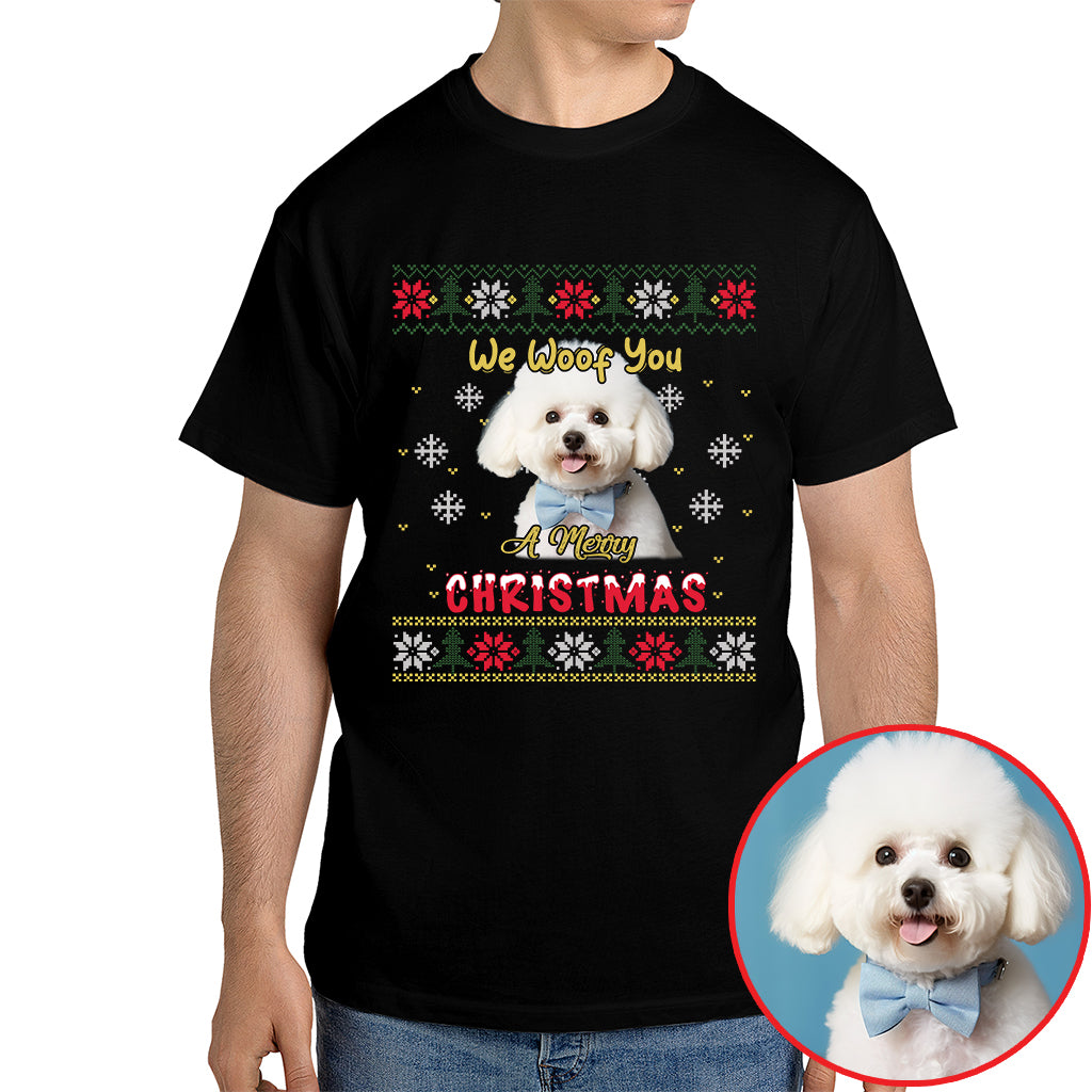 Merry Christmas Dog Photo Shirt - We Woof You Holiday Pet Gift - mau 2