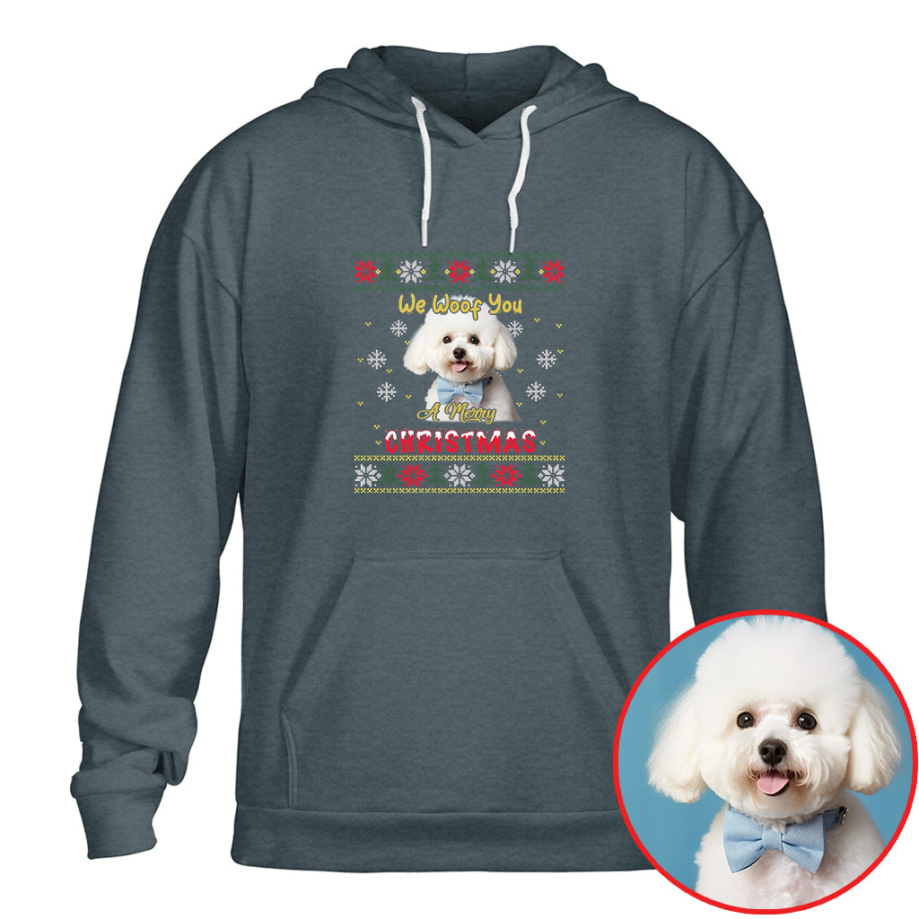 Merry Christmas Dog Photo Shirt - We Woof You Holiday Pet Gift - mau 2