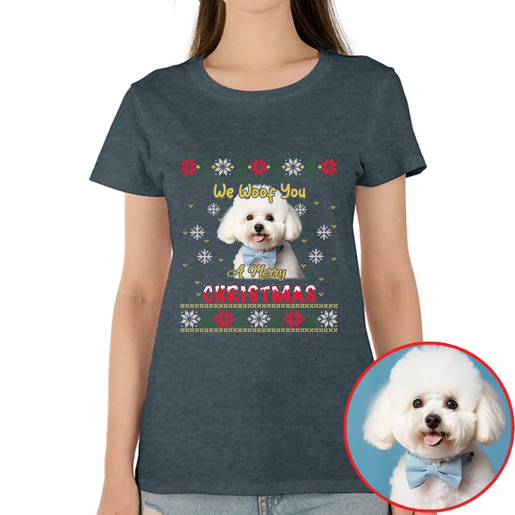 Merry Christmas Dog Photo Shirt - We Woof You Holiday Pet Gift - mau 2