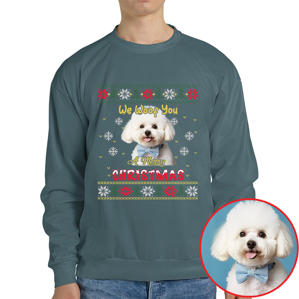 Merry Christmas Dog Photo Shirt - We Woof You Holiday Pet Gift - mau 2