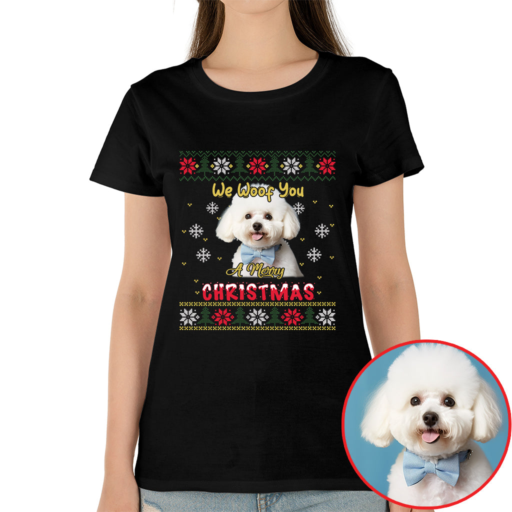 Merry Christmas Dog Photo Shirt - We Woof You Holiday Pet Gift - mau 2
