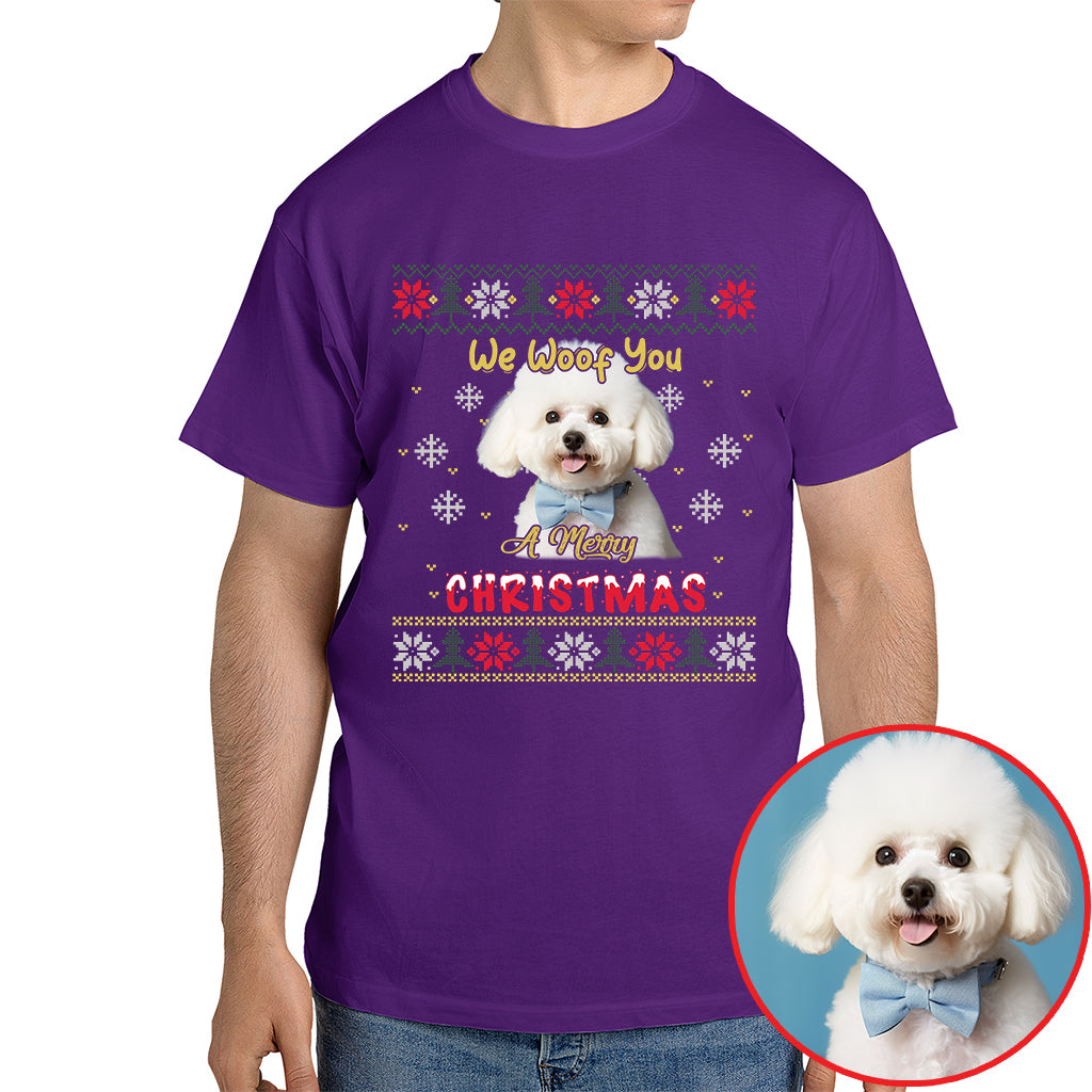 Merry Christmas Dog Photo Shirt - We Woof You Holiday Pet Gift - mau 2