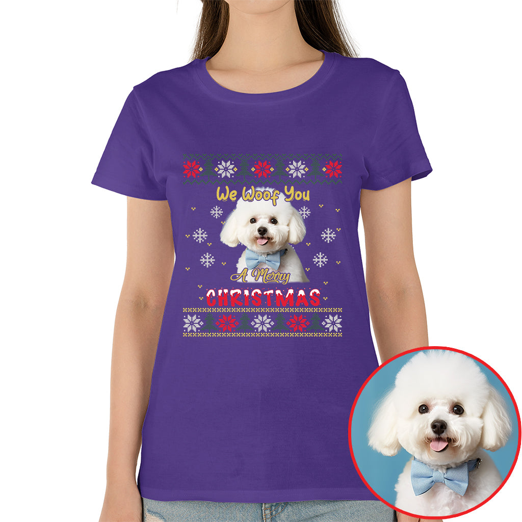 Merry Christmas Dog Photo Shirt - We Woof You Holiday Pet Gift - mau 2