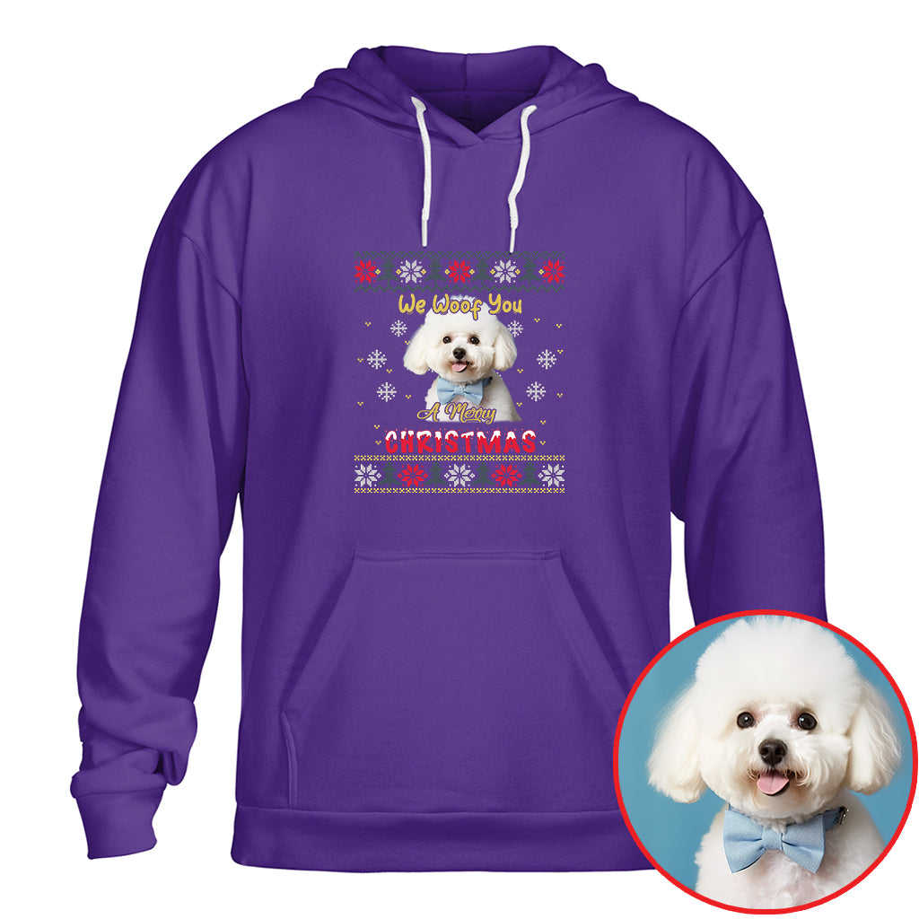 Merry Christmas Dog Photo Shirt - We Woof You Holiday Pet Gift - mau 2