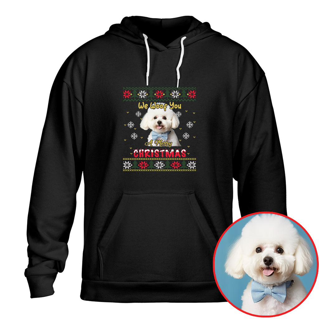Merry Christmas Dog Photo Shirt - We Woof You Holiday Pet Gift - mau 2