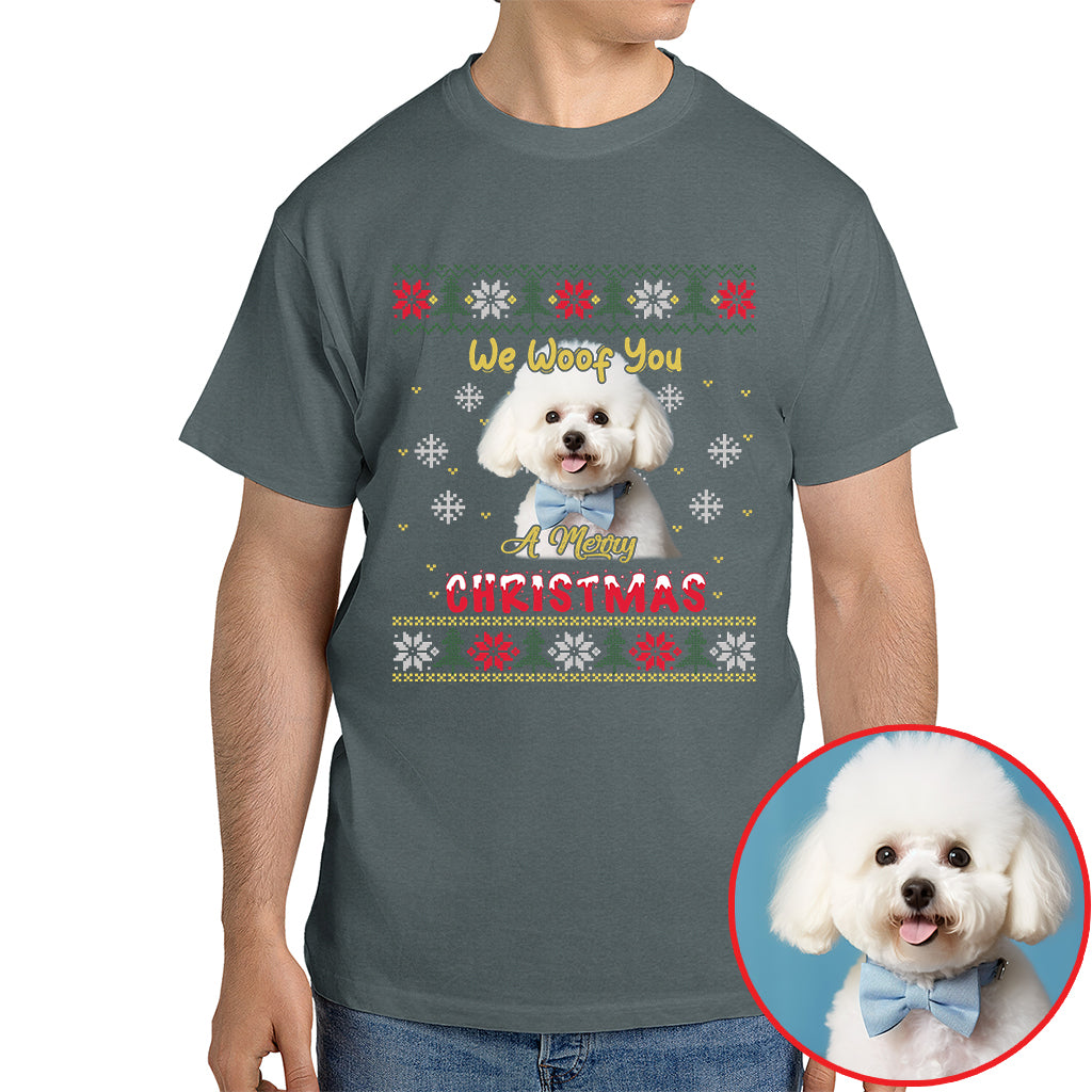 Merry Christmas Dog Photo Shirt - We Woof You Holiday Pet Gift - mau 2