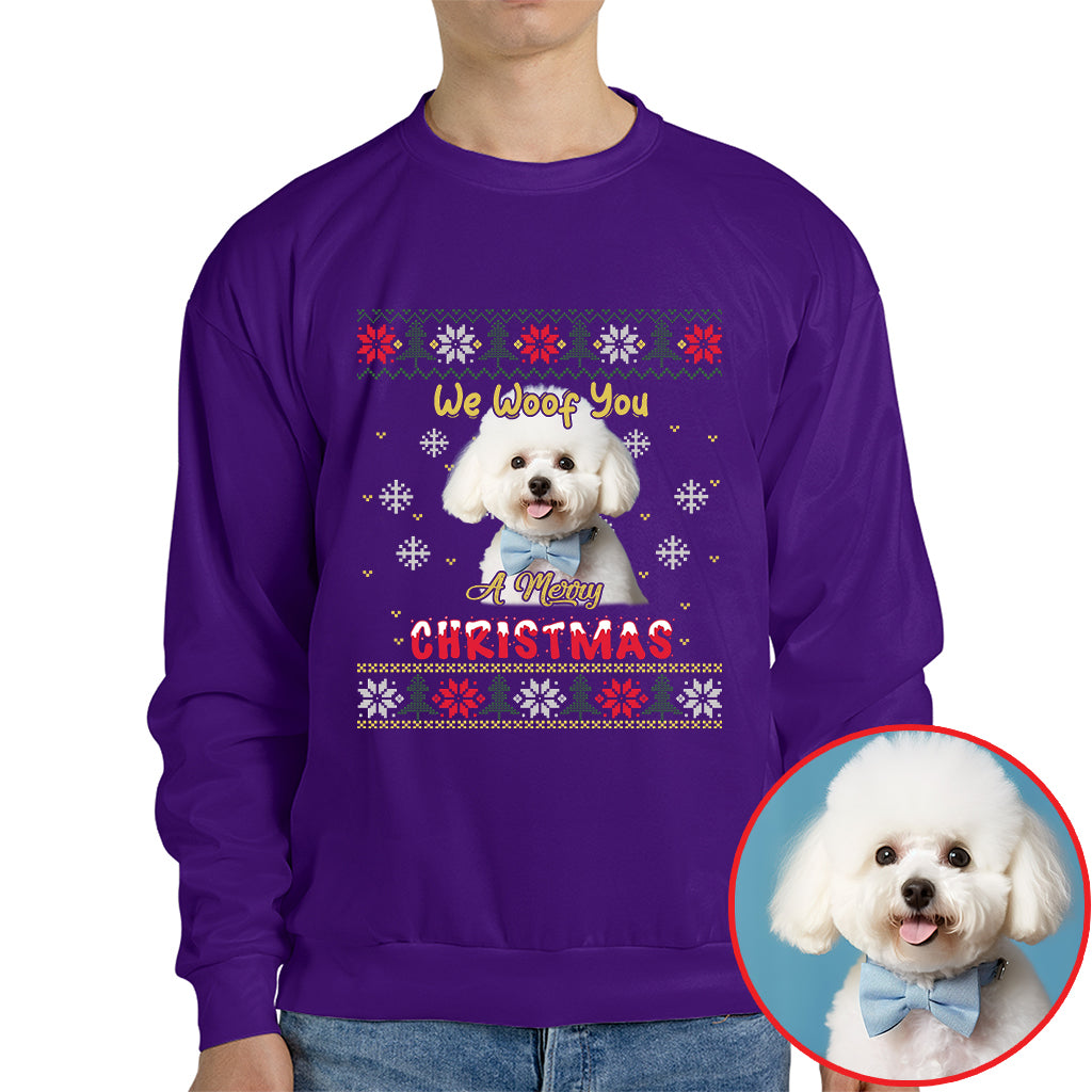 Merry Christmas Dog Photo Shirt - We Woof You Holiday Pet Gift - mau 2